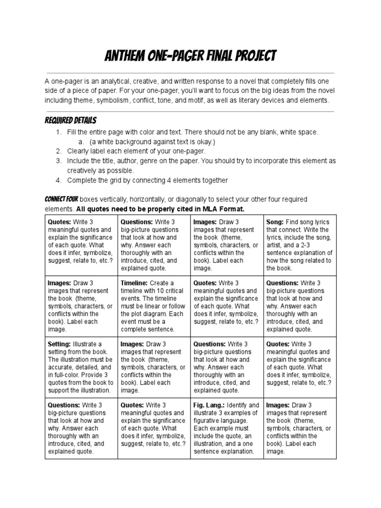 Anthem OnePager Project Guide PDF Question Cognition