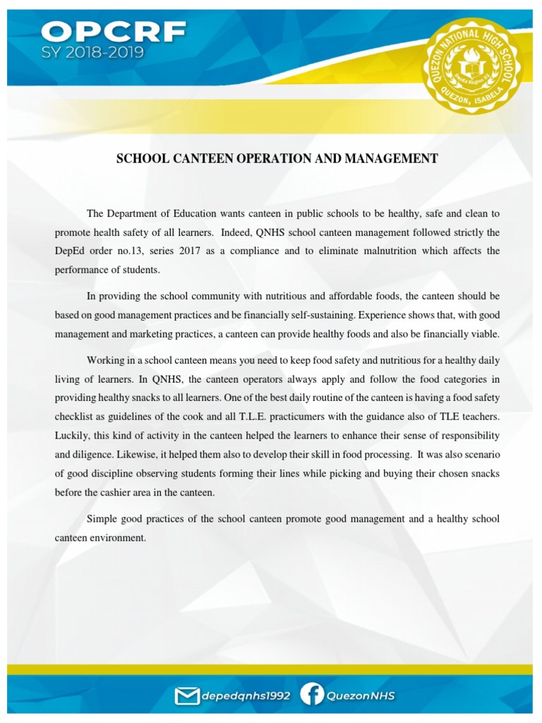 School Canteen Operation and Management - Docx Narrative | PDF