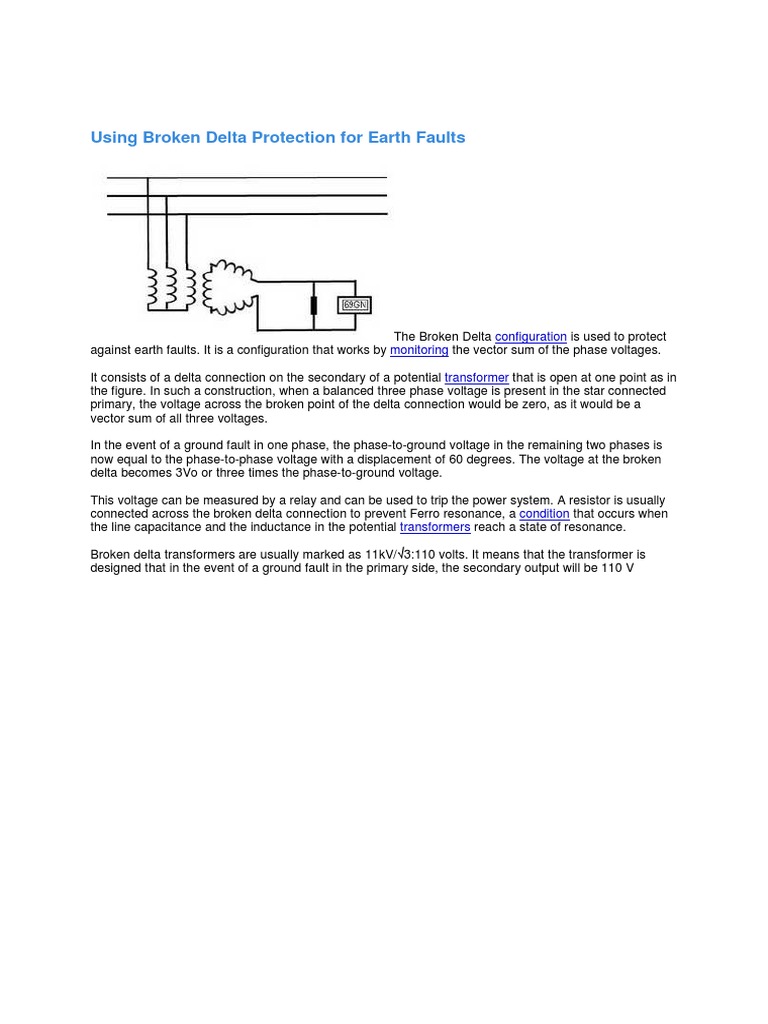 Broken Delta Earth Fault Protection | PDF