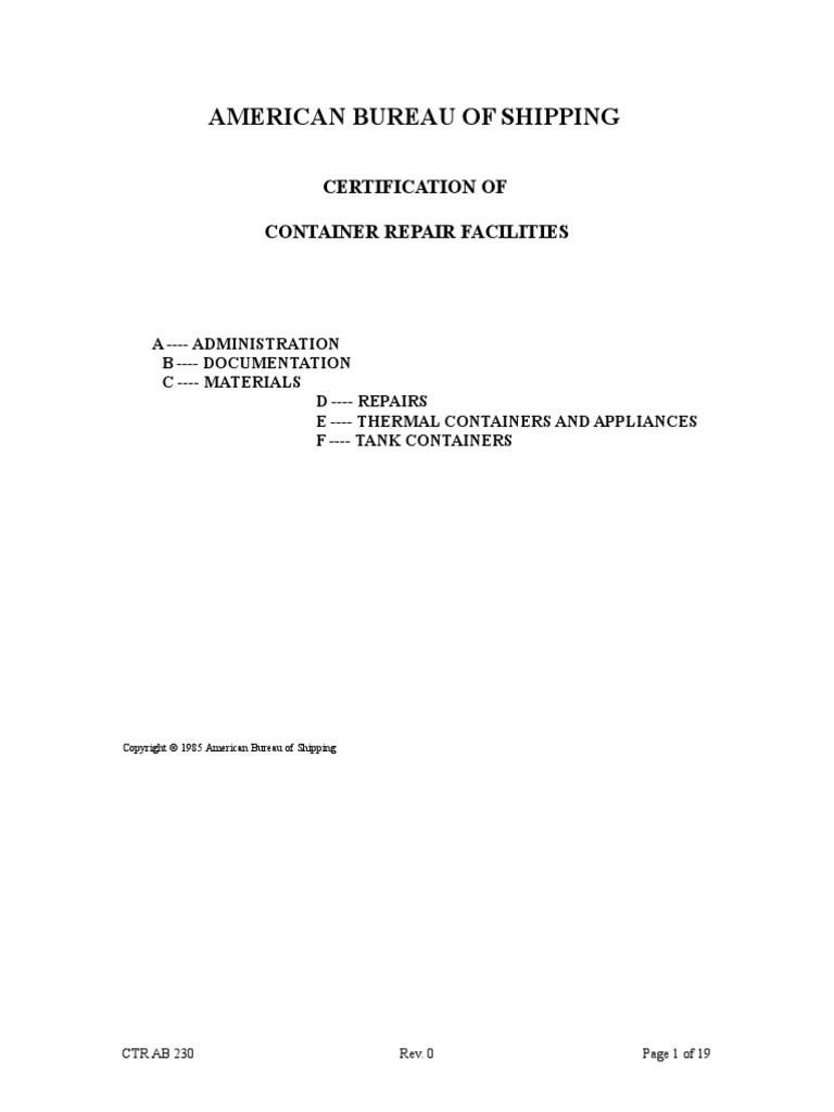 American Bureau Of Shipping Certification Of Container Repair Facilities Welding Construction