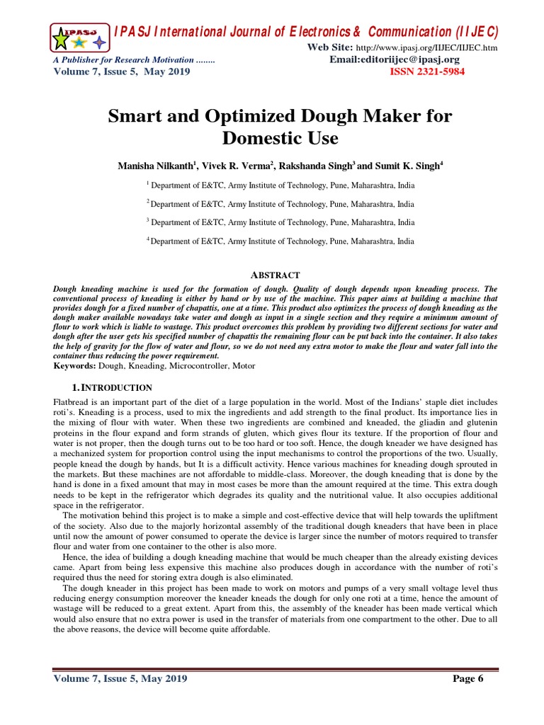 Smart and Optimized Dough Maker For Domestic Use PDF Electric Motor