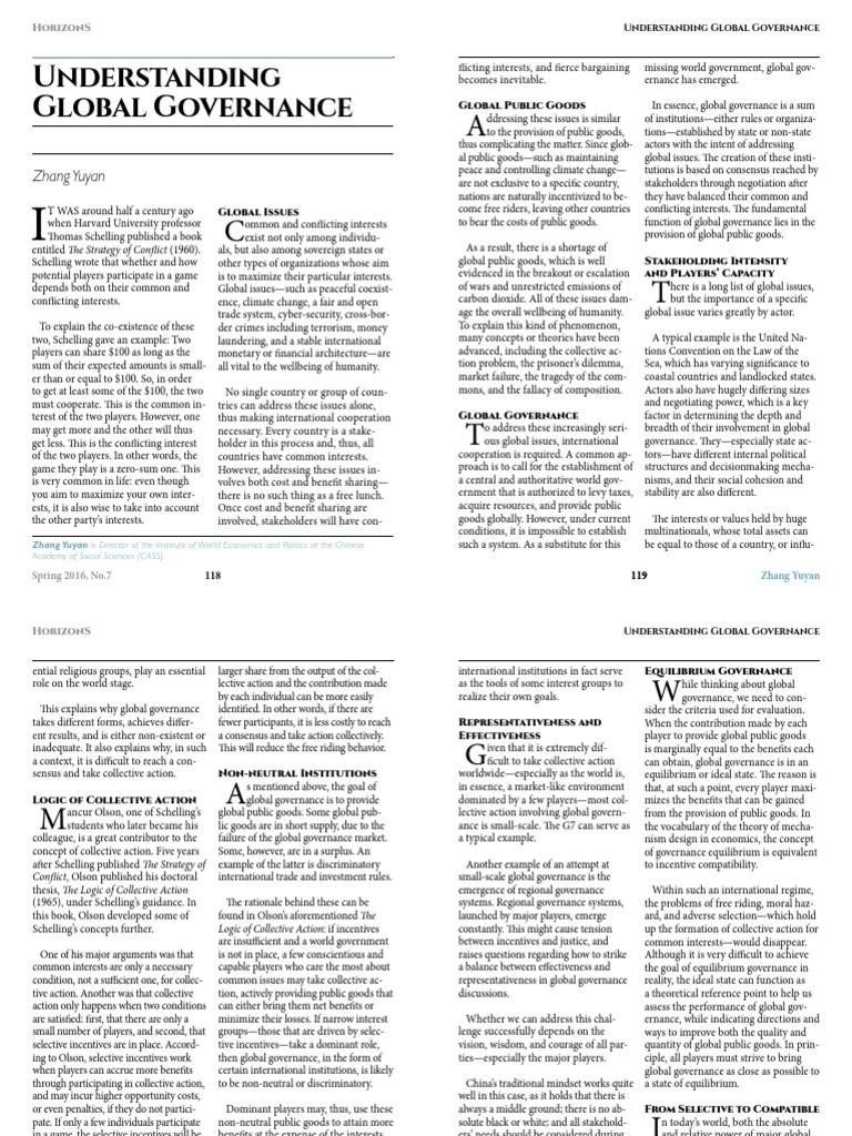 Global Governance and Public Goods Analysis | PDF | Public Good ...