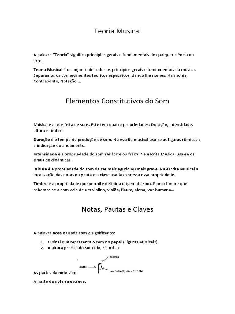 Princípios da Teoria Musical Básica | PDF | Notação musical | Clave