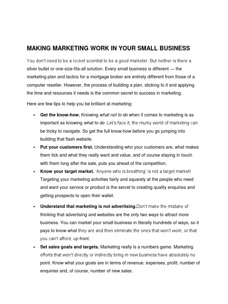 Marketing The Small Business | PDF