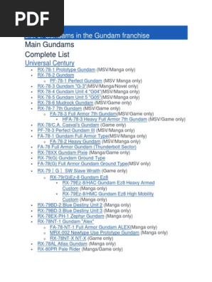 All Gundam Models Pdf Anime Companies Japanese Animation Studios