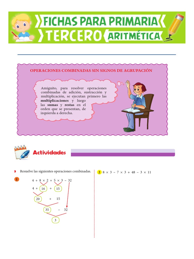 Operaciones Con Adición Sustracción y Multiplicación para Tercero de ...