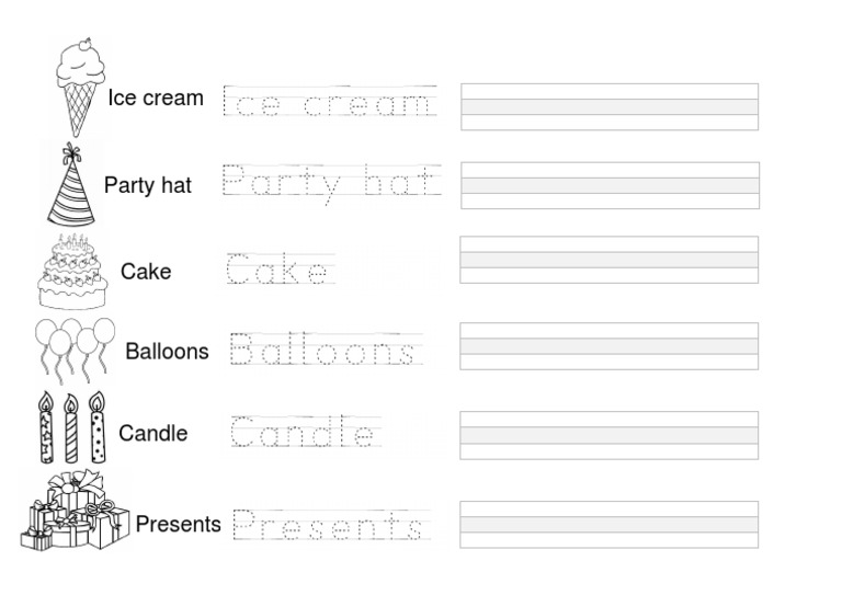 Birthdays Vocabulary Trace and Write PDF