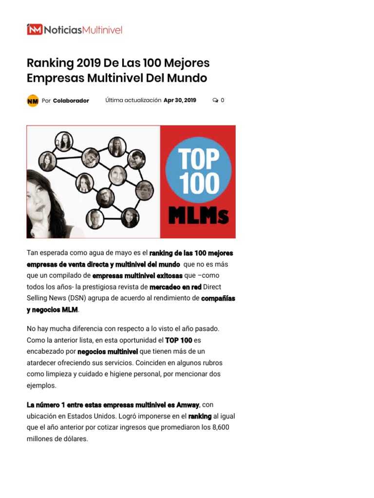 Ranking 2019 de Las 100 Mejores Empresas Multinivel Del Mundo