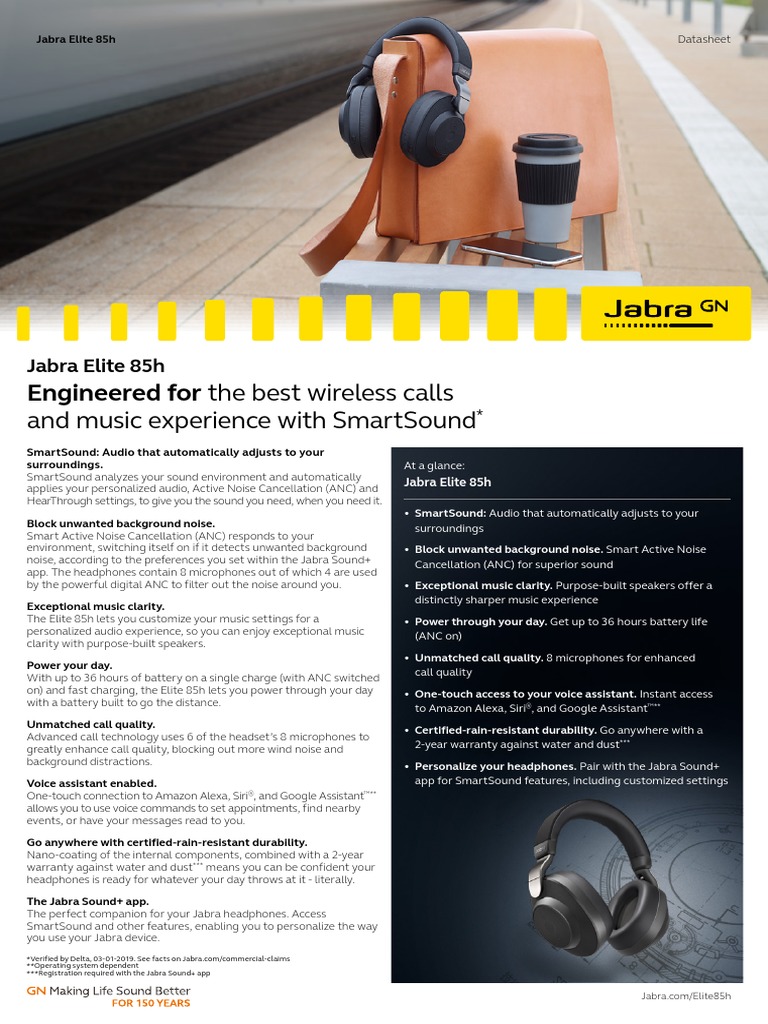 Jabra Elite 85h Datasheet WEB PDF Bluetooth Headphones