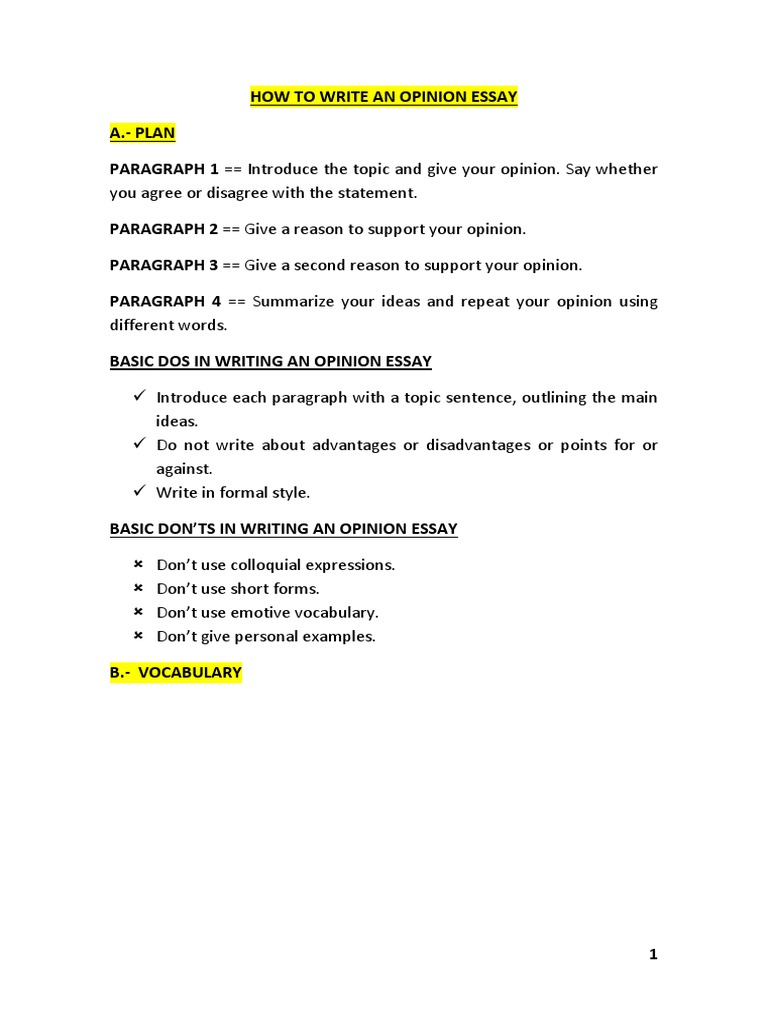 How To Write An Opinion Essay  PDF  Energy Development  Adolescence