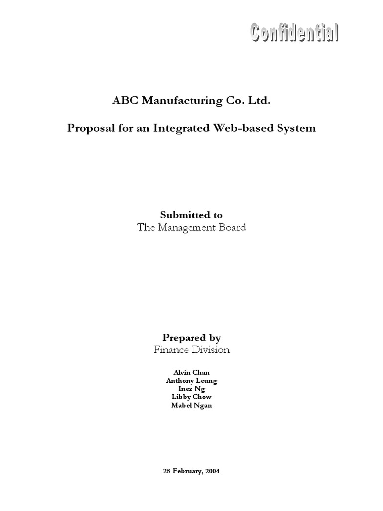 ABC Manufacturing Co. Ltd. Proposal For An Integrated Web-Based System ...