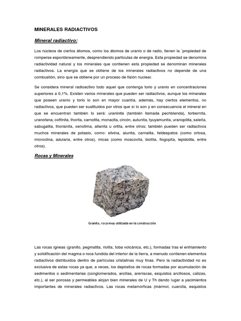 Minerales Radiactivos | PDF | Uranio | Minerales