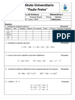 Matemáticas I - Examen Parcial del Instituto Universitario Paulo Freire