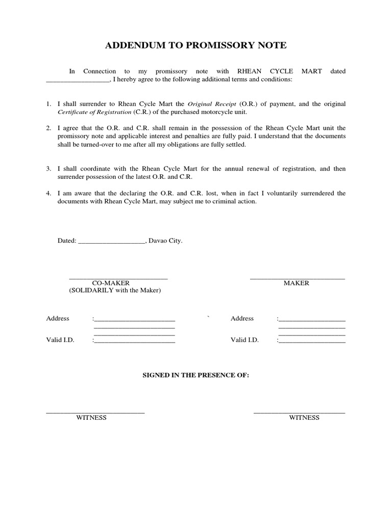 Addendum To Promissory Note PDF Addendum To Promissory Note PDF