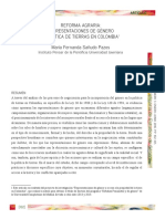 Reforma Agraria: Representaciones de Género Y Política de Tierras en Colombia María Fernanda Sañudo Pazos