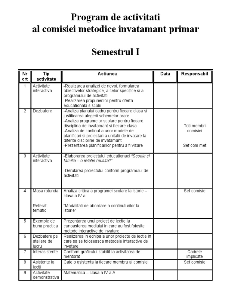 Program de Activitati
