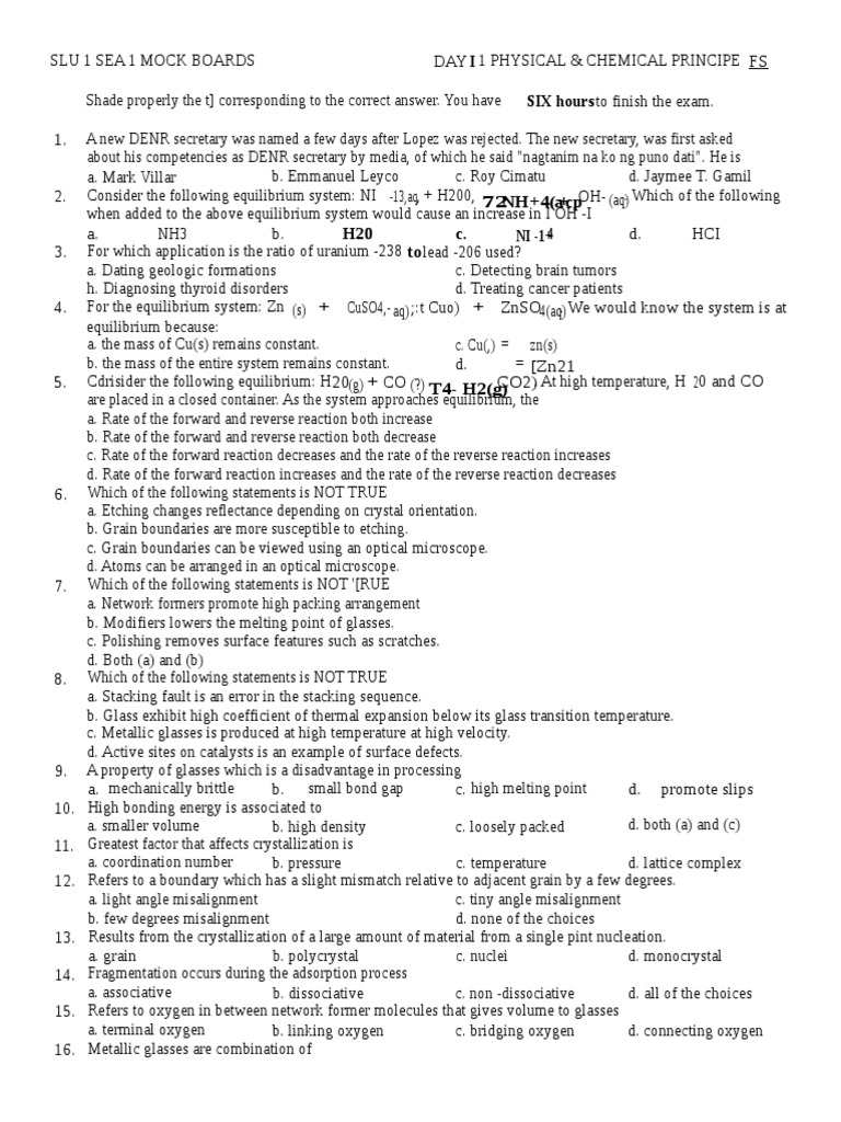 Chemical Engineering Test Questions PDF Crystallite Glasses