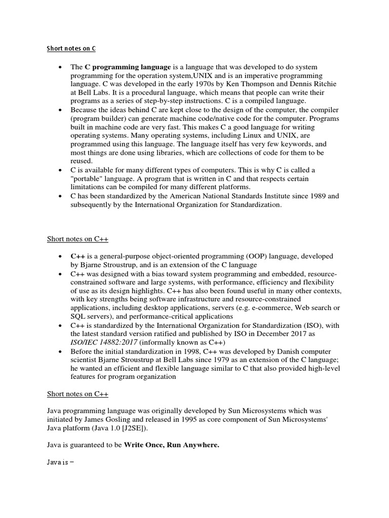 Short Notes On C ISO/IEC 148822017 (Informally Known As C++) PDF