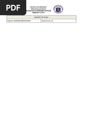 Budget of Work Template FashionDesignNCIII 1