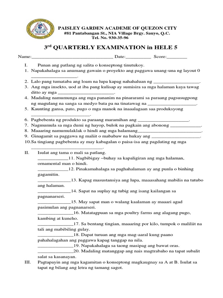 Mapet 3rd Grading | PDF