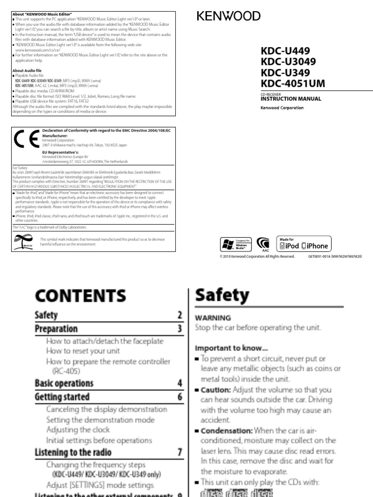 KDC-U449 KDC-U3049 KDC-U349 KDC-4051UM: About "KENWOOD Music Editor" | PDF  | I Pod | I Phone