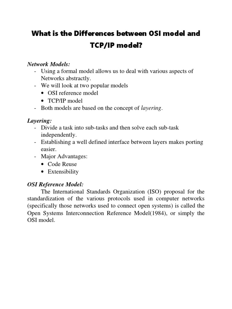 OSI vs TCP/IP Model Comparison | PDF | Osi Model | Internet Protocol Suite