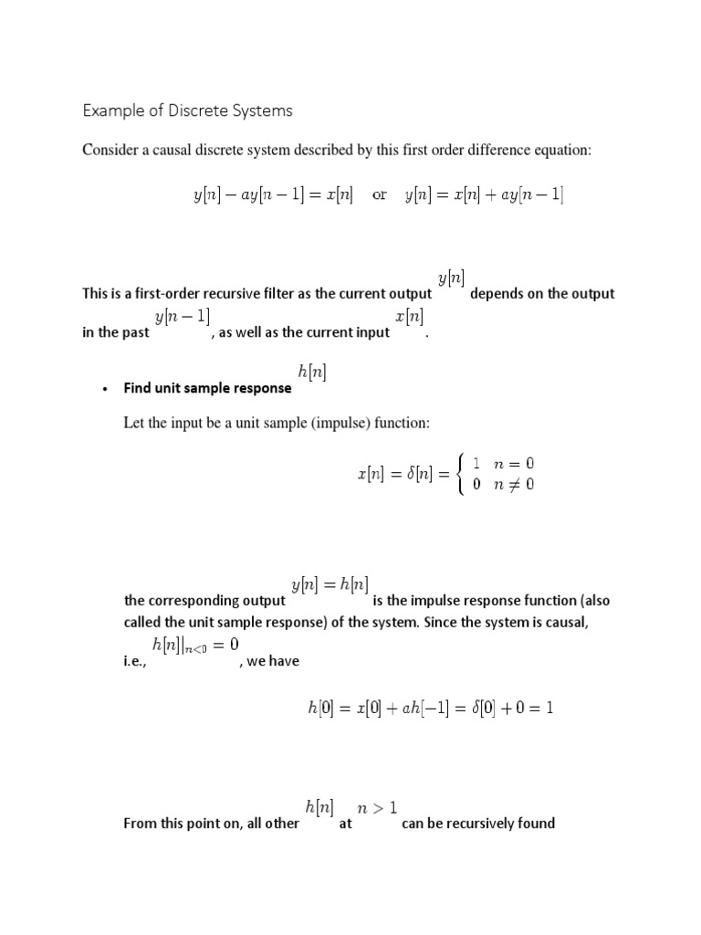 Example of Discrete Systems: Find Unit Sample Response | PDF