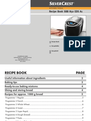 A Comprehensive Recipe Book for the Kompernass SBB 850 EDS A1 Bread Maker |  PDF | Breads | Dough