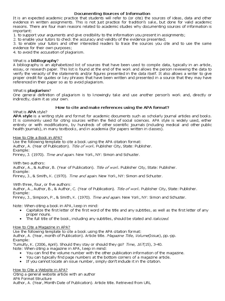 Importance of Documenting Sources | PDF | Citation | Apa Style