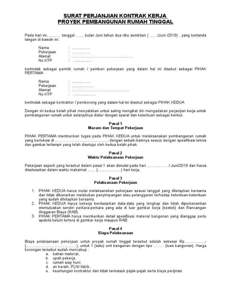 Surat Perjanjian Kontrak Kerja Proyek Pe Pdf