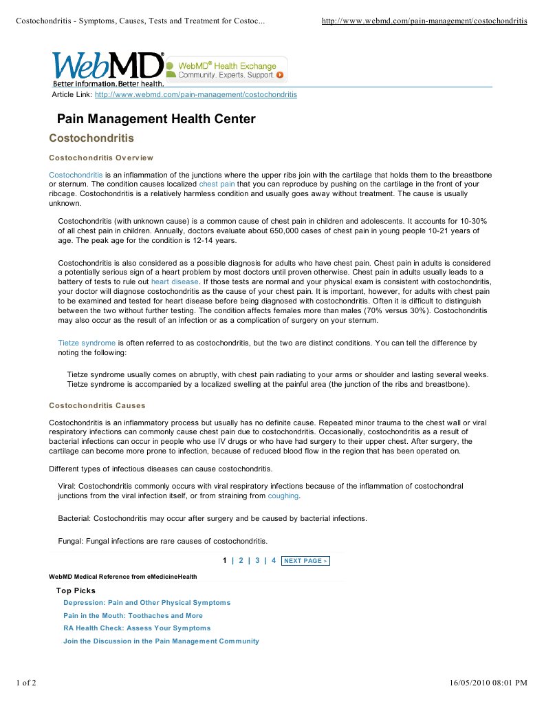 Costochondritis Symptoms PDF Thorax Infection