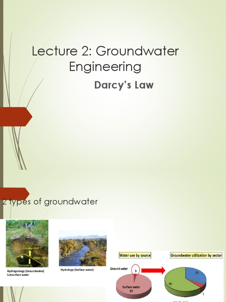 Lecture 2: Groundwater Engineering: Darcy's Law | PDF | Aquifer | Porosity