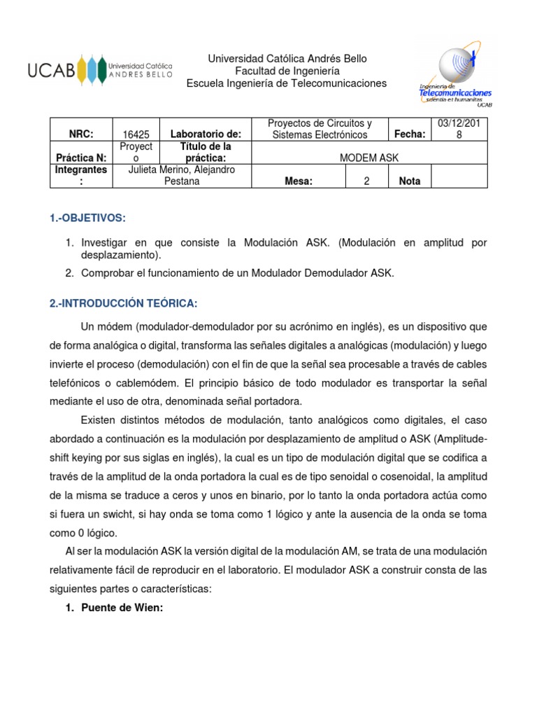 Módulo de Modulación ASK en Laboratorio | PDF | Modulación ...