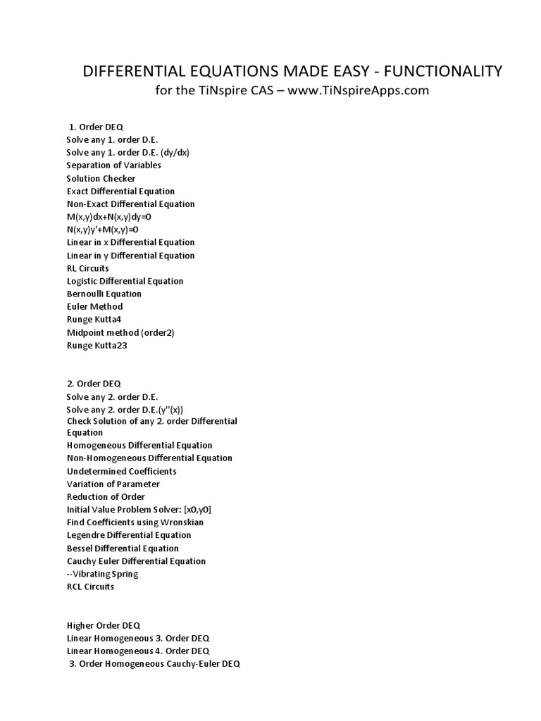 Differential Equations Made Easy Functionality PDF