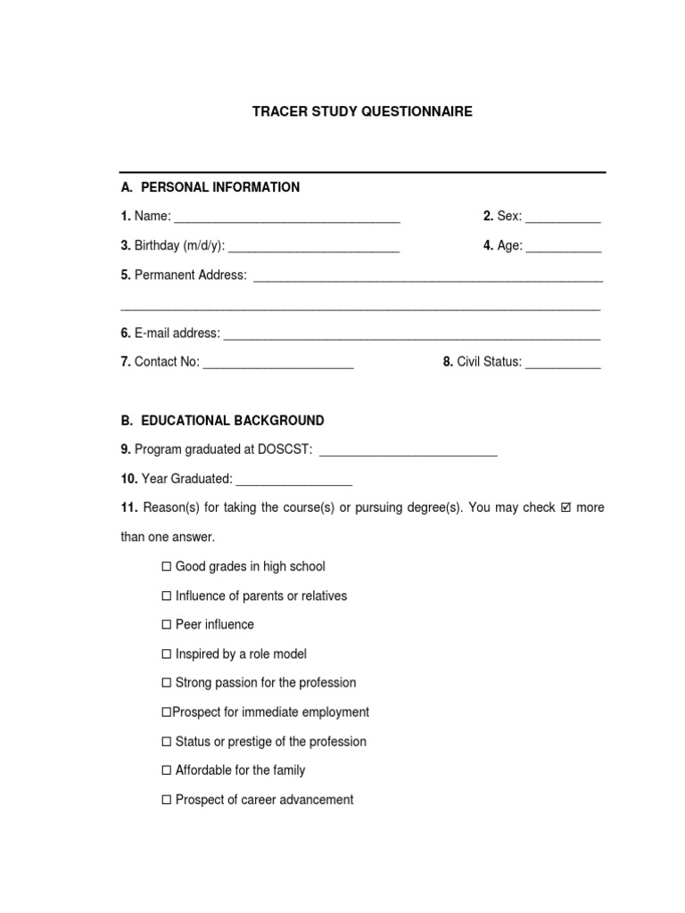 Tracer Study Questionnaire | Download Free PDF | Critical Thinking ...