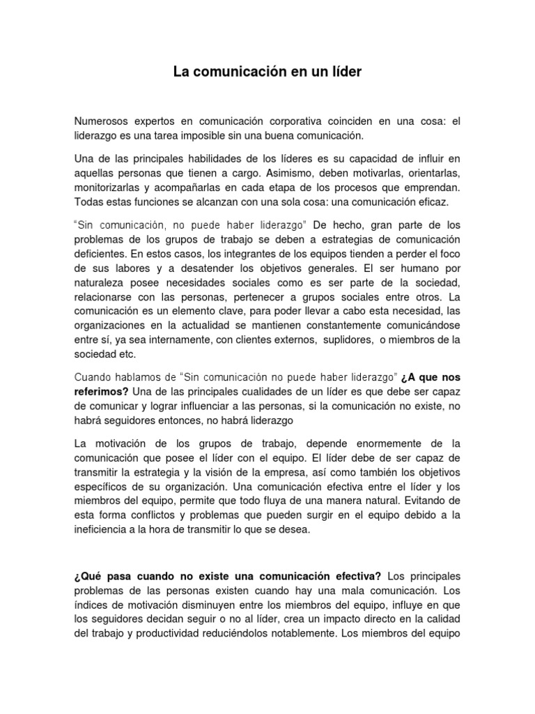 Comunicación Efectiva en el Liderazgo | PDF | Grupo de trabajo | Liderazgo