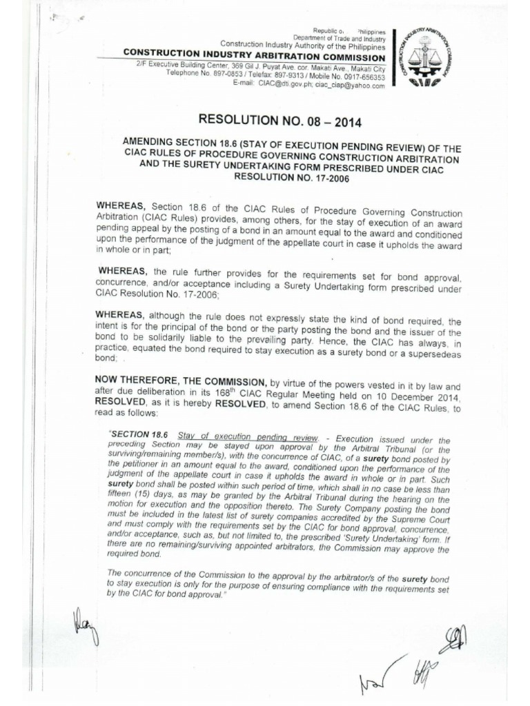 CIAC Resolution No. 08-2014 | PDF