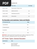 LET Exam Topics: General Education: For Secondary Level Examinees: Topics and Weights