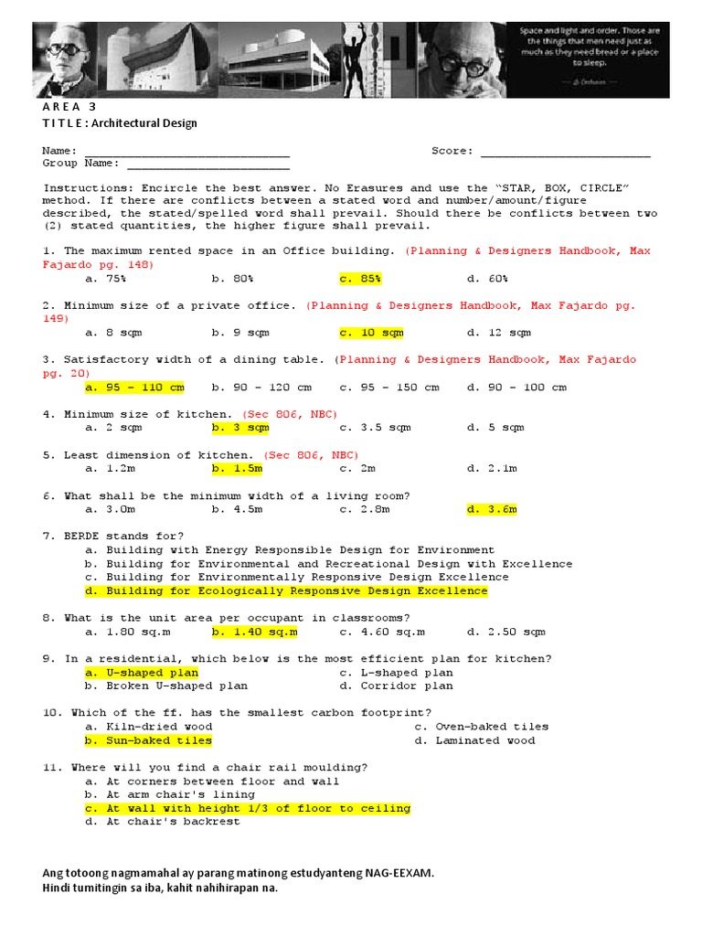 Area 3 T I T L E Architectural Design (Planning & Designers Handbook