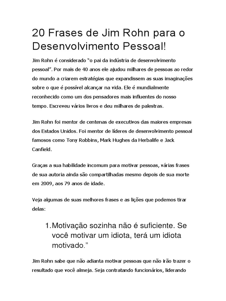 Frases Inspiradoras de Jim Rohn | PDF | Motivação | Motivacional