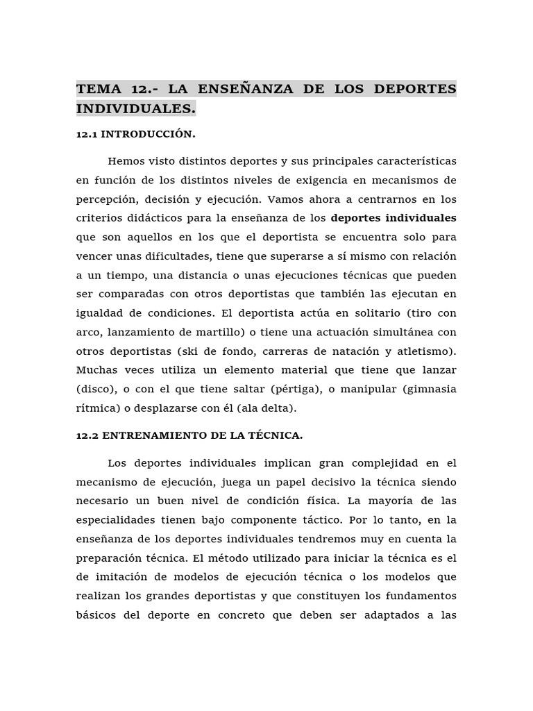 Tema 12 La Ensec3b1anza de Los Deportes Individuales | PDF ...