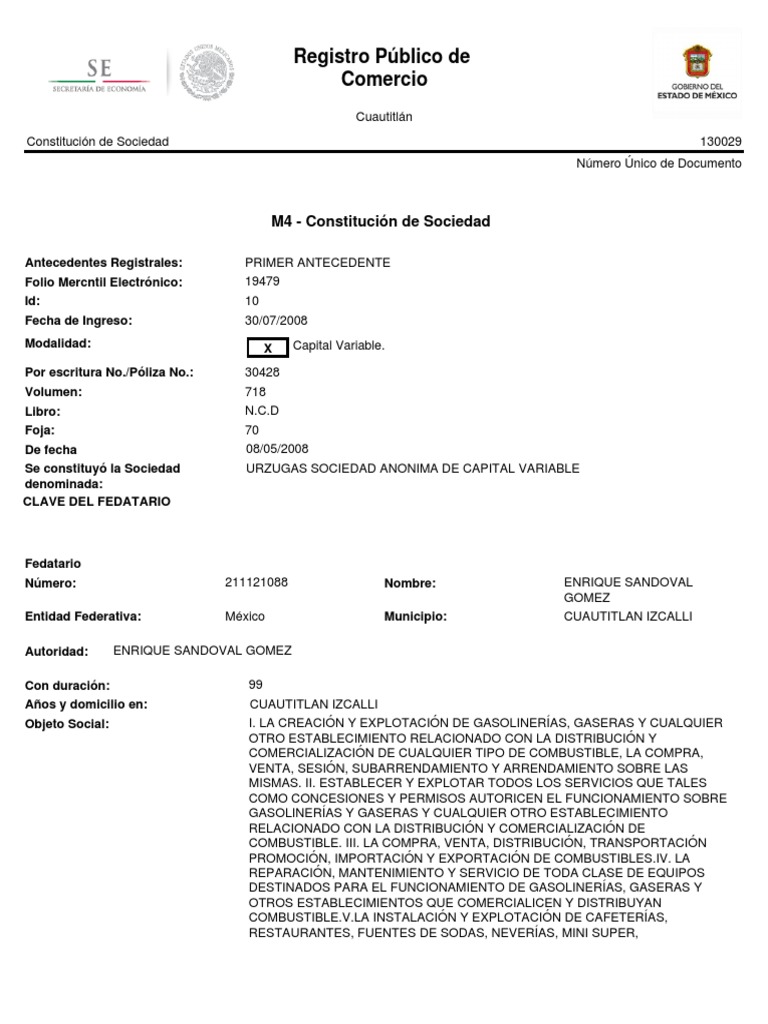 Registro Público de Comercio M4 Constitución de