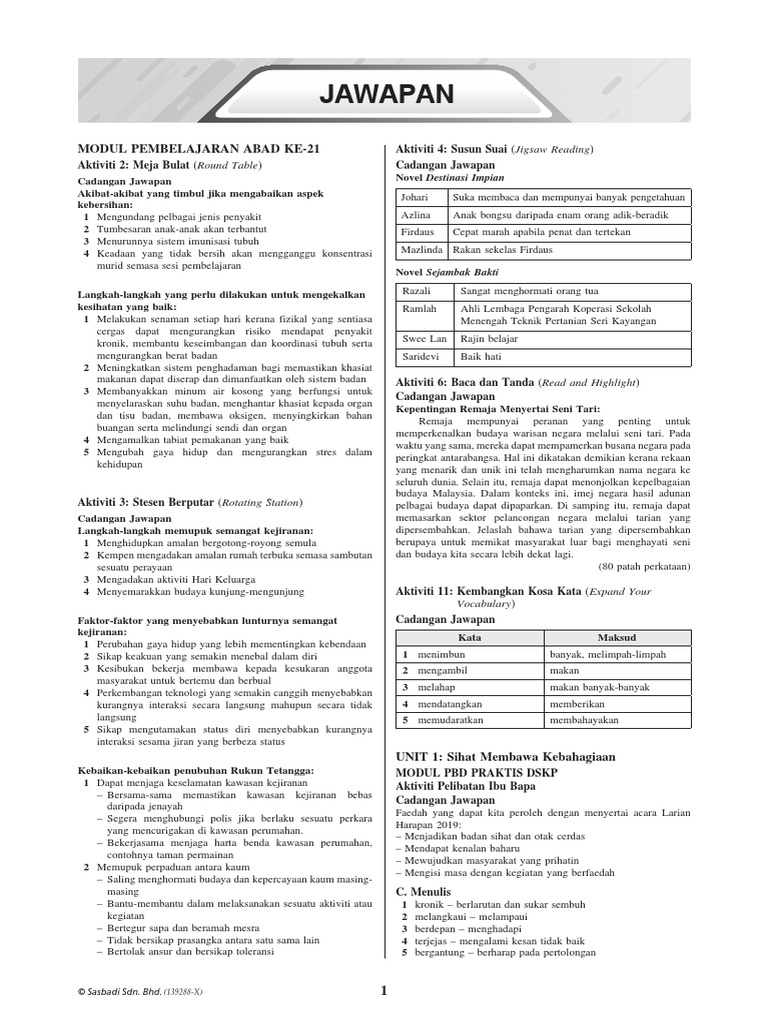 Jawapan Modul Aktiviti Pintar Bestari Bahasa Melayu Tingkatan 1 Pdf