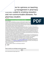 Questionnaire For Opinions On Teaching and Learning Management in Pharmacy Courses Related To Smoking Cessation and Non