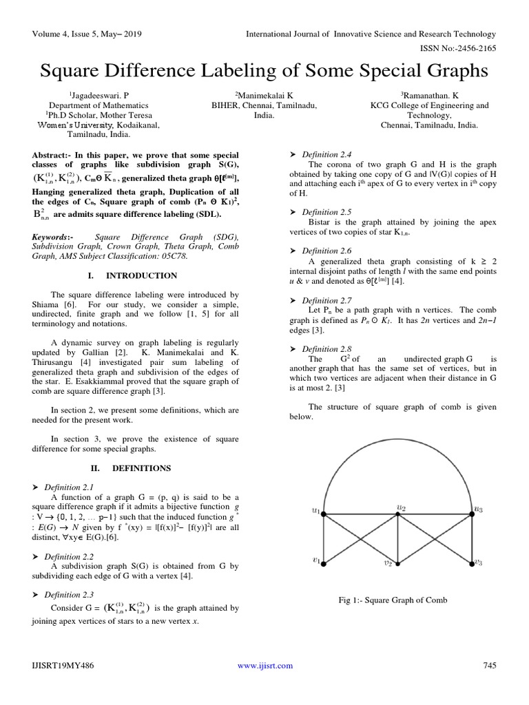 Square Difference Labeling Of Some Special Graphs Vertex Graph Theory Graph Theory