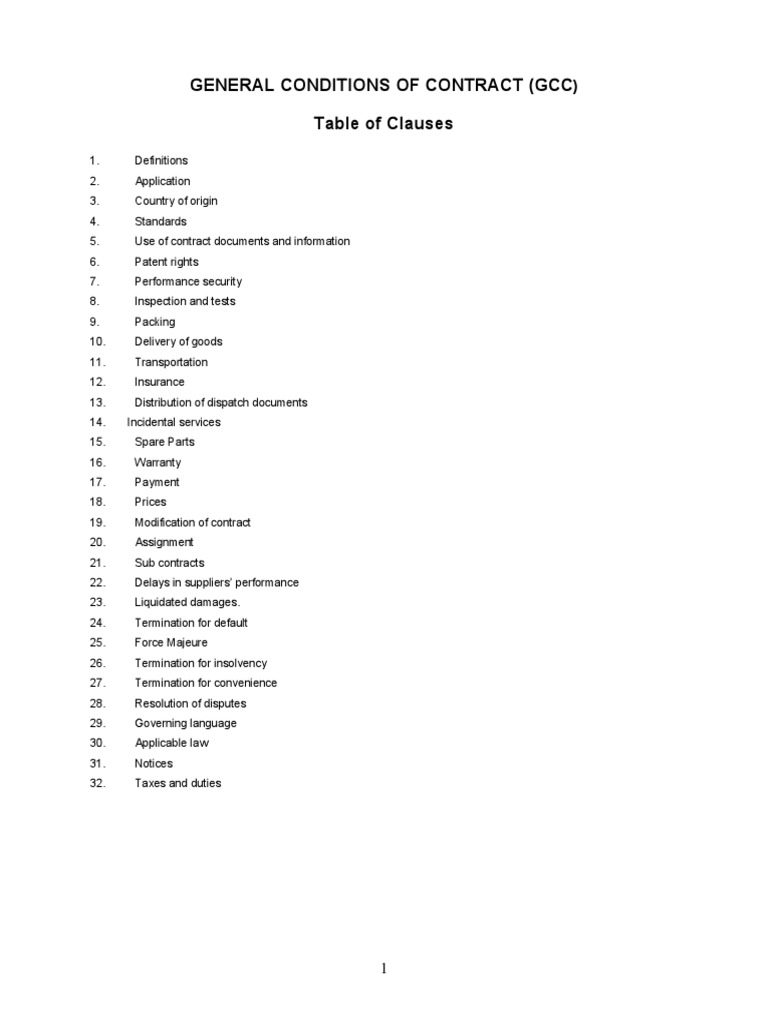 General Conditions of Contract (GCC Table of Clauses | PDF ...