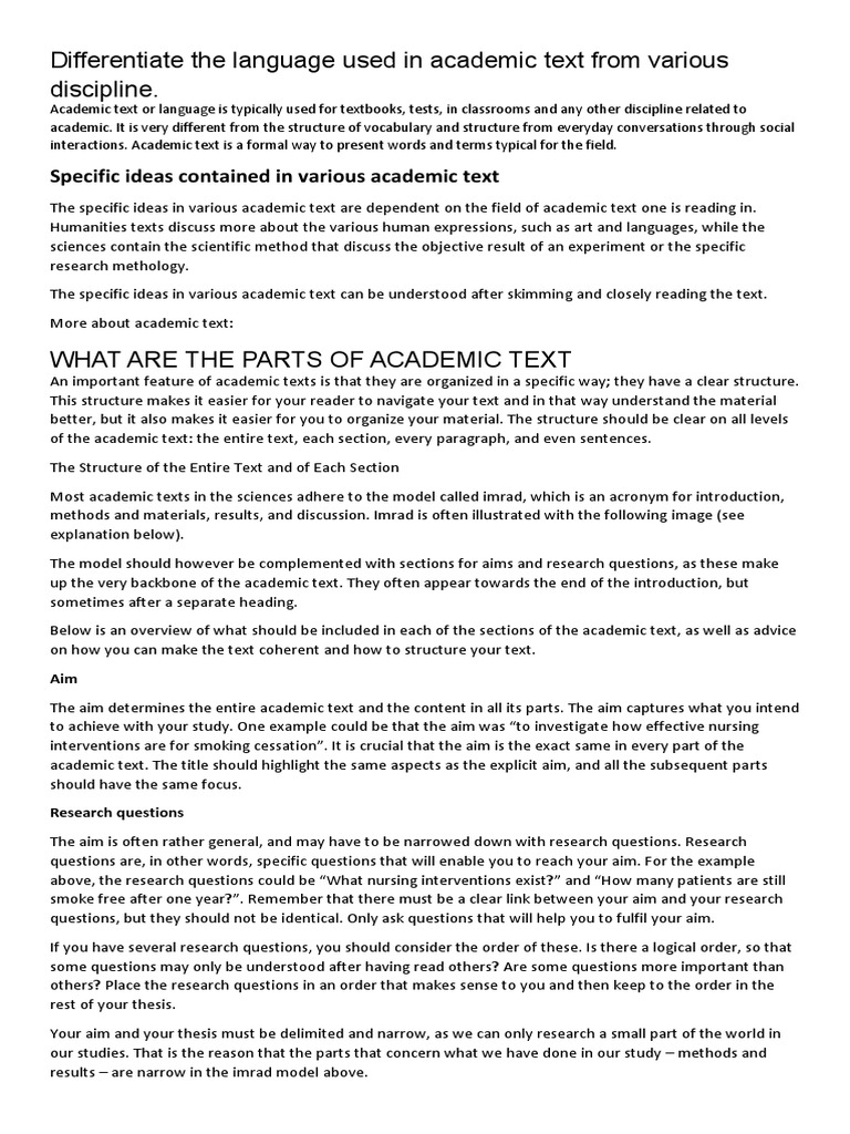 Differentiating Academic Language by Discipline | PDF | Thesis | Essays