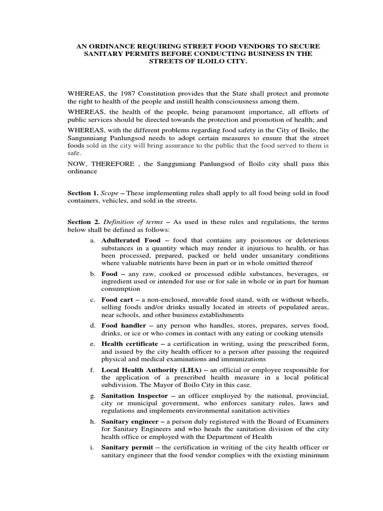 Sample Ordinance PDF Sanitation Foods