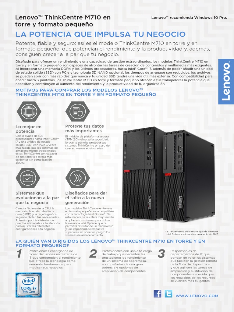 Lenovo ThinkCentre M710 SFF | PDF | Lenovo | Unidad de estado sólido