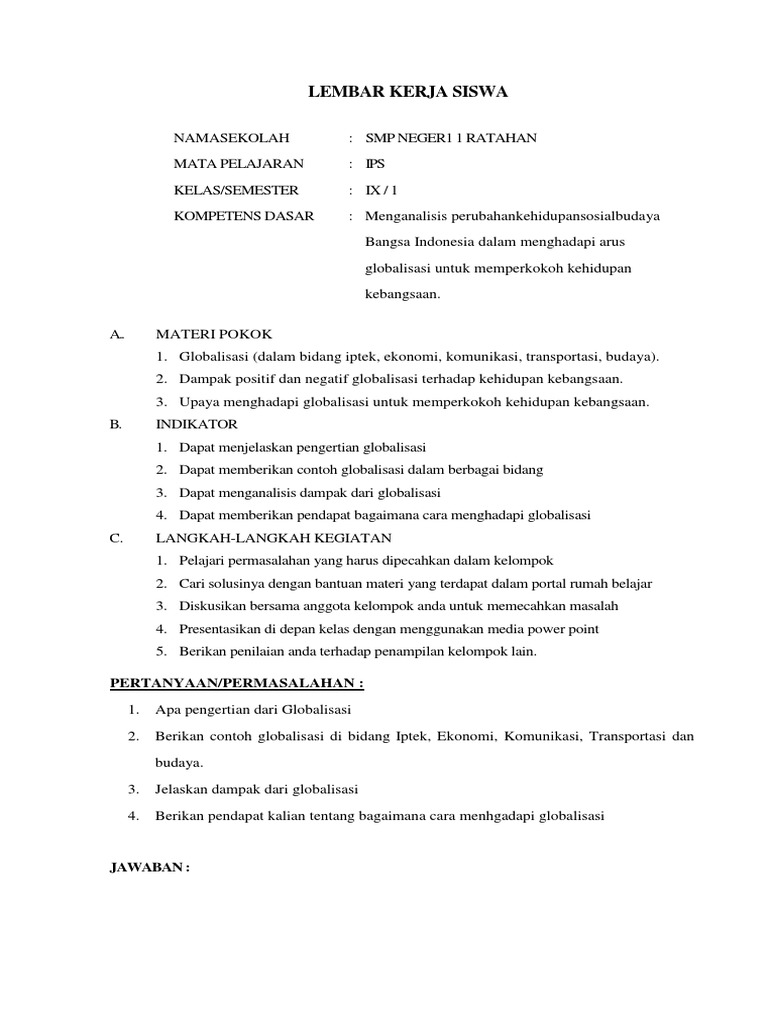 Lks Ips Dampak Globalisasi
